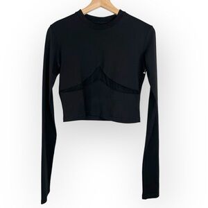 Mowalola Women's XL Black Long Sleeve Mesh Cut-Out Cropped Stretch Top Sm Flaw